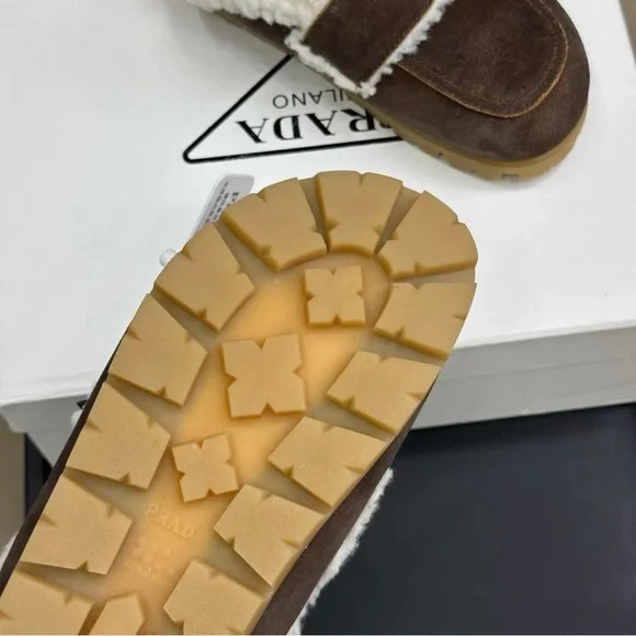 Prada Brown Shearling Platform Shoes - Picture 5 of 5